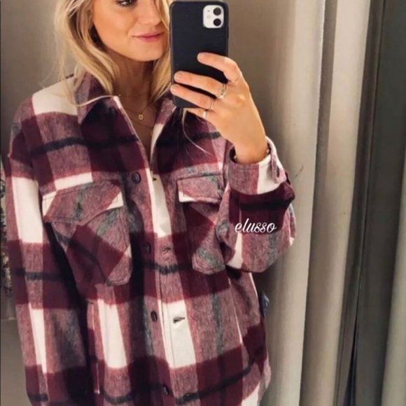 ZARA | Maroon Check Overshirt Jacket - Picture 3 of 4